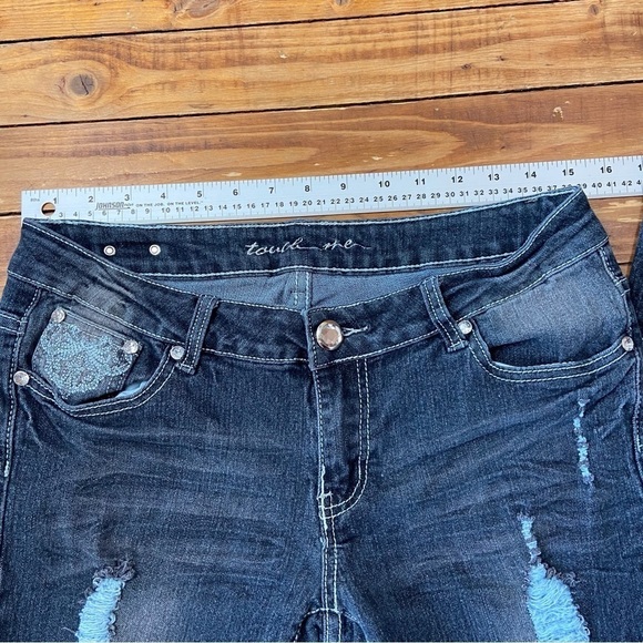 TOUCH Me jeans crystal embellishments flap pockets low rise ripped size 11-12 - Picture 9 of 14